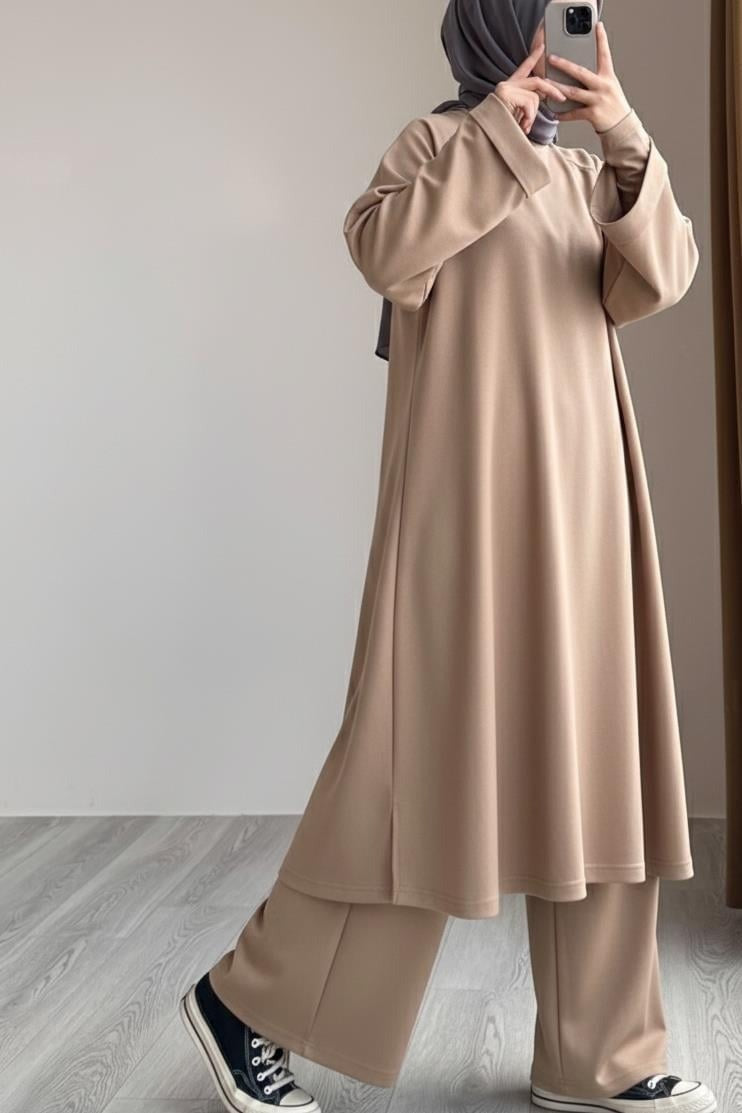 Ensemble Mastour 2 Pièces : Tunique Longue et Pantalon Fluide