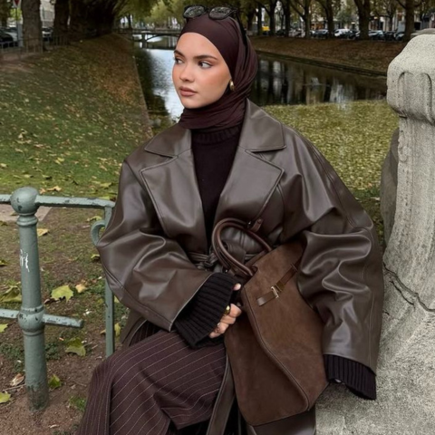 Manteau long simili cuir