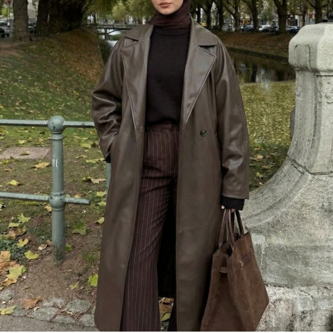 Manteau long simili cuir