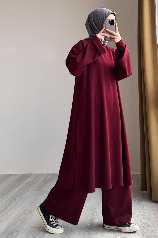 Ensemble Mastour 2 Pièces : Tunique Longue et Pantalon Fluide
