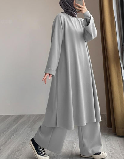 Ensemble Mastour 2 Pièces : Tunique Longue et Pantalon Fluide
