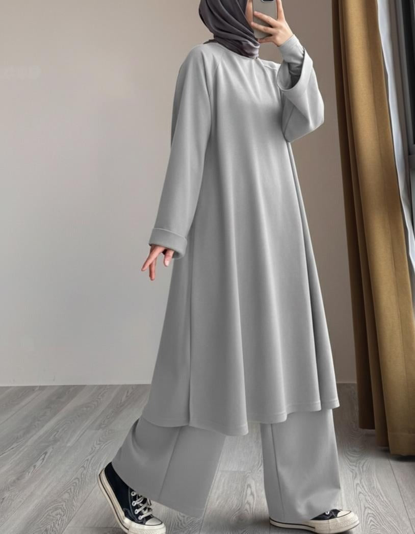 Ensemble Mastour 2 Pièces : Tunique Longue et Pantalon Fluide