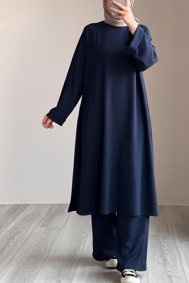Ensemble Mastour 2 Pièces : Tunique Longue et Pantalon Fluide