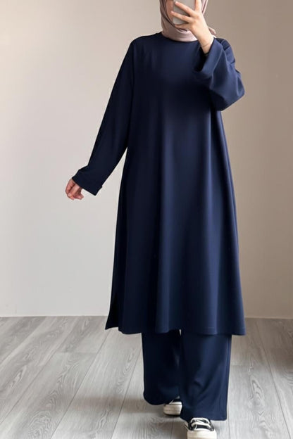 Ensemble Mastour 2 Pièces : Tunique Longue et Pantalon Fluide