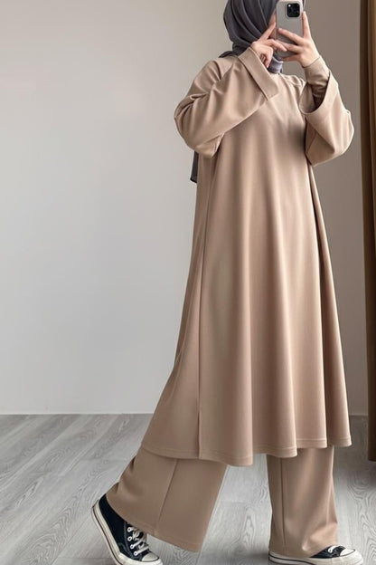 Ensemble Mastour 2 Pièces : Tunique Longue et Pantalon Fluide